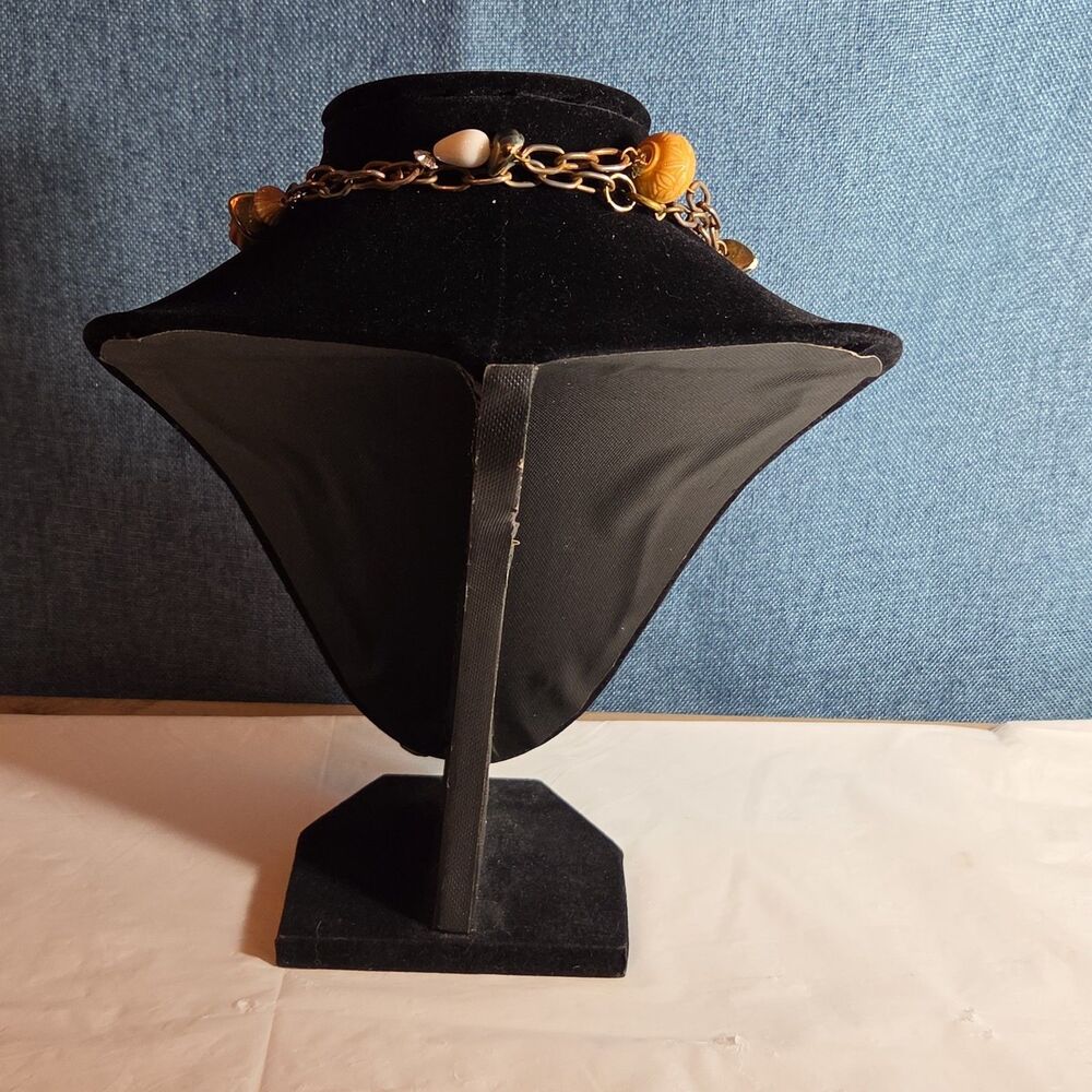 Earth Tone Bead Coppertone Chain Necklace Boho 70s Vibe - Picture 4 of 16